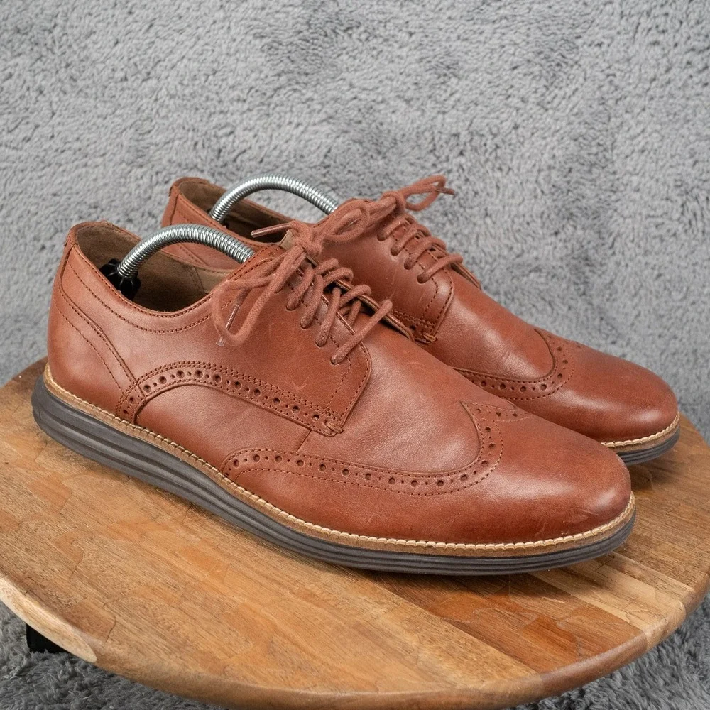 Cole Haan OriginalGrand C26472 Men's Brown Leather Wingtip Slip On Oxfords Sz 11